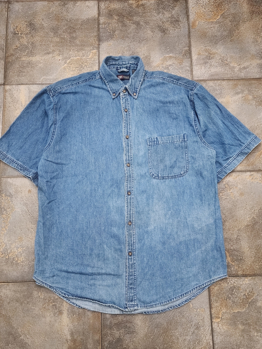 Vintage Y2K Faded Glory Men's Large Short Sleeve Denim Button Up Shirt